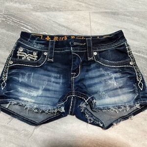 Rock Revival Linnett Distressed Dark Blue Jean Shorts